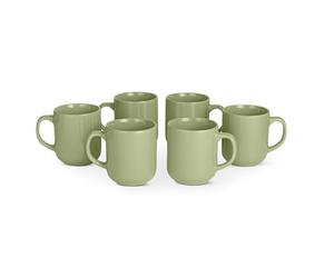 Amazon Basics Tazas de Café de Gres Esmaltado, Juego de 6 Piezas, 455ml, Aptas para Microondas y Lavavajillas, Oliva