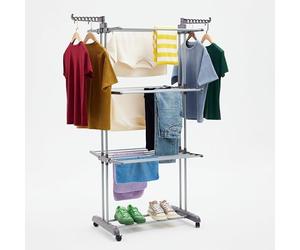 Amazon Basics Tendedero tipo torre, para interior, con alas plegables, Plateado, 4-niveles, 126 x 64 x 173 cm (L x W x H)