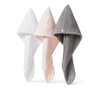 Amazon Basics Toalla de Microfibra de Secado Rápido para Secar el Pelo, Blanca/Gris/Rosa, Paquete de 3