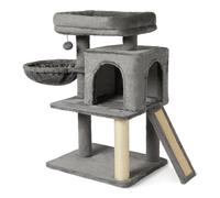 Amazon Basics Torre de Actividades de Escalada de Varios Niveles para Gatos y Gatitos de Interior con Rascadores, Casa para Gatos y Hamaca, Certificación FSC, M - 76,2 cm de Alto, Gris