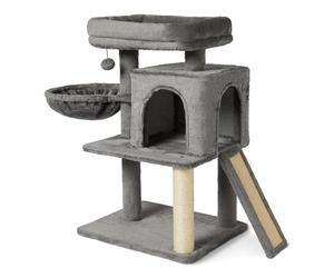 Amazon Basics Torre de Actividades de Escalada de Varios Niveles para Gatos y Gatitos de Interior con Rascadores, Casa para Gatos y Hamaca, Certificación FSC, M - 76,2 cm de Alto, Gris