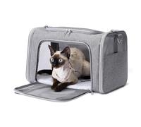 Amazon Basics Transportín Suave Tipo Bolso para Gatos y Perros con Correa de Hombro Ajustable, Aprobado por Aerolíneas, Diseño Plegable y Portátil, Ventilación de Malla, 43,2 x 27,9 x 27,9 cm, Gris
