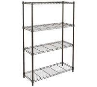 Amazon Basics Unidad de almacenamiento de 4 baldas con estantes ajustables en altura y patas niveladoras, peso máximo de 640 kg, Negro, 35.56 x 91.4 x 137.2 cm ( D x W x H)