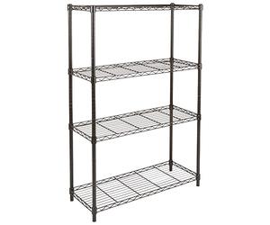 Amazon Basics Unidad de almacenamiento de 4 baldas con estantes ajustables en altura y patas niveladoras, peso máximo de 640 kg, Negro, 35.56 x 91.4 x 137.2 cm ( D x W x H)