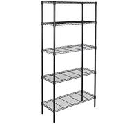 Amazon Basics Unidad de almacenamiento de 5 baldas con estantes ajustables en altura y patas niveladoras, peso máximo de 795 kg, Negro, 36 x 91 x 183cm (D x W x H)