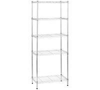 Amazon Basics Unidad de almacenamiento estrecha de 5 baldas con estantes ajustables en altura y patas niveladoras, peso máximo de 453 kg, Cromado, 34 cm x 58.9 cm x 152.5 cm (D x W x H)