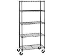Amazon Basics Unidad de almacenamiento mediana de 5 baldas con ruedas de 4 in con estantes ajustables en altura y pies niveladores, peso máximo de 680 kg, negro, 76.2 x 35.6 x 164.5 cm (D x W x H)