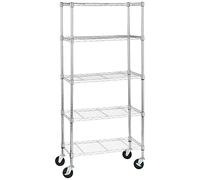 Amazon Basics Unidad de almacenamiento mediana de 5 baldas con ruedas de 4 inch con estantes ajustables en altura y pies niveladores, peso máximo de 680 kg, Cromado, 36 x 152 x 76 cm (D x W x H)