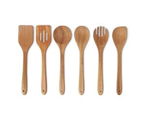 Amazon Basics Utensilios de Cocina de Madera de Acacia Preaceitada, Juego de 6 Piezas, Aptas para Utensilios de Cocina