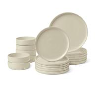 Amazon Basics Vajilla de Gres Esmaltado, Juego de 18 Piezas, 6 Servicios Completos, Apta para Lavavajillas, Marfil