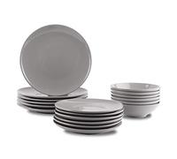 Amazon Basics Vajilla de gres para 6 personas, color Gris, 18 piezas