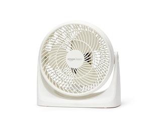 Amazon Basics Ventilador de escritorio portátil, funcionamiento silencioso, 18 cm, 3 velocidades, inclinación de 90° variable, Blanco, 15,49 x 27,3 x 27,69 cm