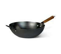 Amazon Basics Wok de Acero al Carbono Presazonado con Asa de Madera de Acacia, Compatible con Todo Tipo de Fuegos, 32,0cm