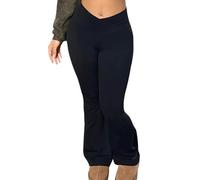 Amazon Brand - Nora Nico - Pantalones acampanados de alta calidad, cintura alta, elásticos, cinturón cruzado acampanado, ropa activa, medias, yoga, zumba/danza, mujer, entrenamiento, gimnasio