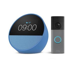 Amazon Echo Spot (última generación), Azul + Ring Videotimbre con batería (Battery Video Doorbell) (última gen.), Gris moteado