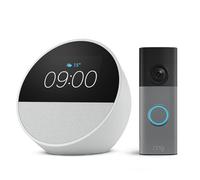 Amazon Echo Spot (última generación), Blanco + Ring Videotimbre con batería (Battery Video Doorbell) (última gen.), Gris moteado