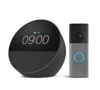 Amazon Echo Spot (última generación), Negro + Ring Videotimbre con batería (Battery Video Doorbell) (última gen.), Gris moteado