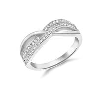 Amazon Essentials Anillo doble cruzado de circonita cúbica de plata esterlina bañado en rodio para mujer #P