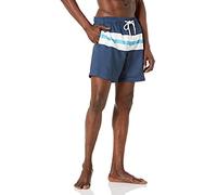 Amazon Essentials Bañador de 18cm con Forro de Malla, Bolsillos y Cierre con Cordón Hombre, Azul Marino Blanco Rayas, L