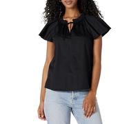 Amazon Essentials Blusa de satén de algodón con Mangas voladas para Mujer, Color Negro, Talla XXS