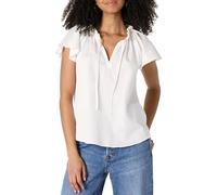 Amazon Essentials Blusa Holgada de satén de algodón con Mangas voladas para Mujer, Color Blanco, Talla XL