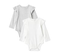 Amazon Essentials Bodi de Manga Larga con Volantes Bebé Niñas, Pack de 2, Gris jaspeado claro/blanco, 12 meses