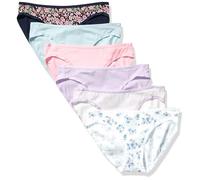 Amazon Essentials Braguita de bikini de algodón (disponible en tallas grandes) Mujer, Pack de 6, Negro Floral/Azul/Lila/Rosa/Rayas/Blanco Flores Pequeñas, 44