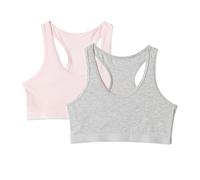 Amazon Essentials Bralette Corto con Espalda Cruzada de Punto de Algodón Niñas, Pack de 2, Gris Medio Jaspeado/Rosa Pálido, 10 años