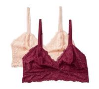 Amazon Essentials Bralette Triangular Largo sin Relleno con Encaje Elástico con Detalles Mujer, Pack de 2, Burdeos/Pétalo Claro, M