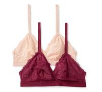 Amazon Essentials Bralette Triangular sin Relleno ni Aros, Corte Largo, Encaje Elástico Suave Mujer, Paquete de 2, Burdeos/Pétalo Claro, XXL