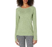 Amazon Essentials Brushed Tech - Camisa elástica de manga larga con cuello redondo para mujer (disponible en tallas grandes), verde militar, talla XS