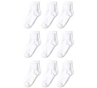 Amazon Essentials - Calcetines de algodón de caña plegada para niña, para uniforme, paquete de 9 pares ,Blanco ,4T-5T (Shoe Size: 8-11)