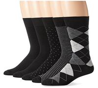 Amazon Essentials Calcetines de vestir cómodos para hombre, 5 pares, negro/puntos/cuadros/rayas, 13-15
