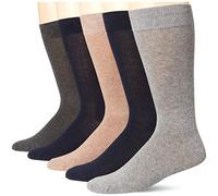Amazon Essentials Calcetines de Vestir de un Color Hombre, 5 Pares, Azul Marino/Gris/Bronceado, 41-45