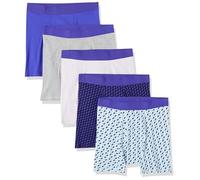 Amazon Essentials Calzoncillo Bóxer de Algodón Transpirable, Sin Etiquetas Hombre, Pack de 5, Azul Cielo Estampado Mixto/Azul Real/Blanco/Gris Mezcla/Negro Estampado de Rugby, XL