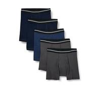 Amazon Essentials Calzoncillo Bóxer de Algodón Transpirable, Sin Etiquetas Hombre, Pack de 5, Azul Marino Oscuro/Azul Oscuro/Color Carbón, XXL