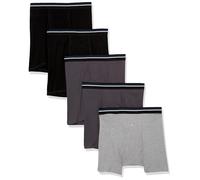 Amazon Essentials Calzoncillo Bóxer de Algodón Transpirable, Sin Etiquetas Hombre, Pack de 5, Color Carbón/Gris Mezcla/Negro, S
