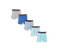 Amazon Essentials Calzoncillos Cortos Tipo Bóxer, de Algodón Cómodo, sin Etiquetas Hombre, Pack de 5, Azul Claro/Azul Rayas/Cangrejos/Gris Mezcla/Tiburones, XL