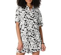 Amazon Essentials Camisa Abotonada de Sarga fluida de Ajuste Relajado para Mujer (el pantalón Corto se Vende por Separado), Floral folclórico Negro Marfil, Talla XXS