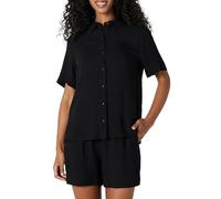 Amazon Essentials Camisa Abotonada de Sarga fluida de Ajuste Relajado para Mujer (el pantalón Corto se Vende por Separado), Color Negro, Talla M
