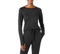 Amazon Essentials Camisa cepillada Tech de manga larga elástica con cuello redondo para mujer (disponible en tallas grandes), negro, talla L