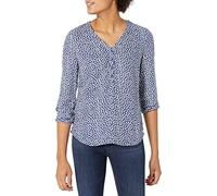 Amazon Essentials Camisa con Botones y Manga 3/4, Blusa de Corte Holgado con Cuello en V Mujer, Azul Marino Blanco Pétalos, M