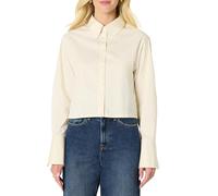 Amazon Essentials Camisa Corta con Botones de Popelina Elástica de aAgodón, Corte Holgado Mujer, Crema, M