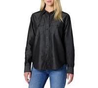 Amazon Essentials Camisa de Cambray Vaquero con Botones y Manga Larga de Corte Holgado Mujer, Lavado Negro, L