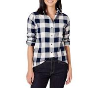 Amazon Essentials Camisa de Franela a Cuadros Ligera de Manga Larga y Corte Estándar Mujer, Azul Marino Cuadros de Vichy Grandes, XXL