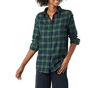 Amazon Essentials Camisa de Franela a Cuadros Ligera de Manga Larga y Corte Estándar Mujer, Azul Marino Verde Oscuro Cuadros Medio, S