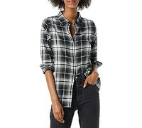 Amazon Essentials Camisa de Franela a Cuadros Ligera de Manga Larga y Corte Estándar Mujer, Blanco Negro Cuadros Grandes, S
