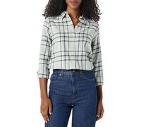 Amazon Essentials Camisa de Franela a Cuadros Ligera de Manga Larga y Corte Estándar Mujer, Negro Gris Cuadros Escoceses, XS