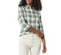 Amazon Essentials Camisa de Franela Ligera a Cuadros de Manga Larga para Mujer, de Ajuste clásico, a Cuadros alpinos, Color Verde Marfil, Talla
