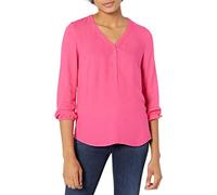 Amazon Essentials Camisa de Manga 3/4 con Botones para Mujer, Blusa Holgada con Cuello en V, Color Rosa Intenso, Talla XL